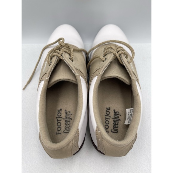 FOOTJOY GreenJoys Womens‎ White Leather Khaki Trim Golf Shoes Size 7.5 M - Picture 6 of 10